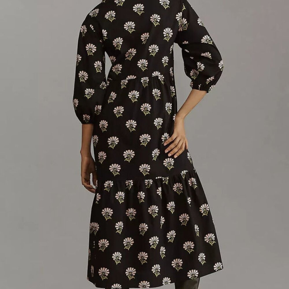 Maeve by Anthropologie Black 3/4 Sleeve Floral Midi Dress - Picture 6 of 14